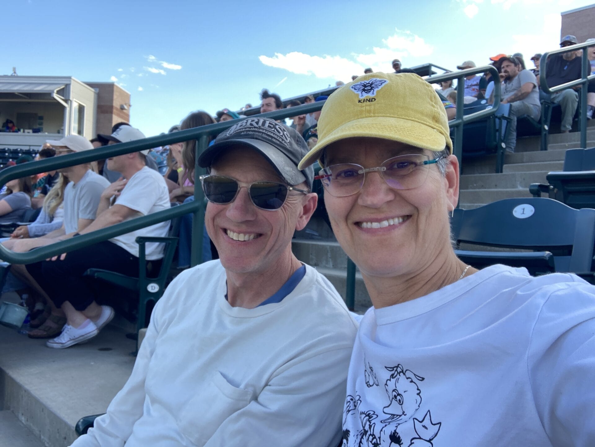 Ginger and Larry at a baseball game
